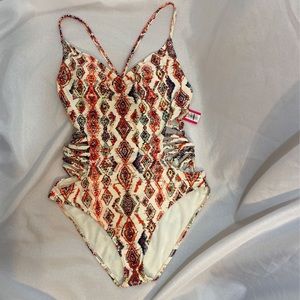 Xhilaration Womens One Piece Swimsuit White Orange